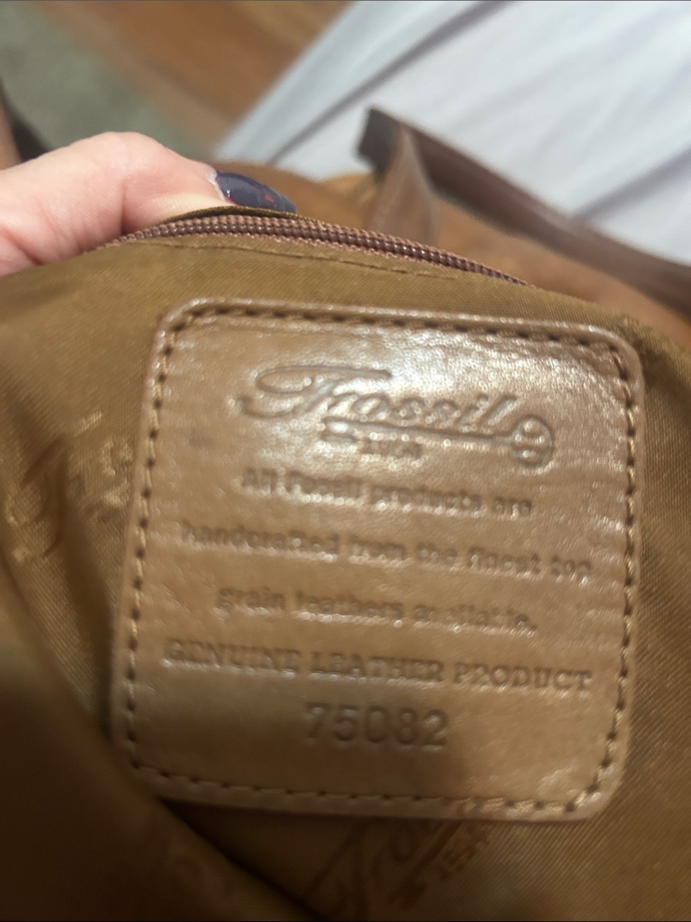 Fossil Tan Leather Men's Shoulder Bag with Logo Patch